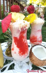 Step up your pina colada game with this Lava Colada Boozy Shake recipe. A twist on the famous Lava Flow from Hawaii, transformed into a milkshake!