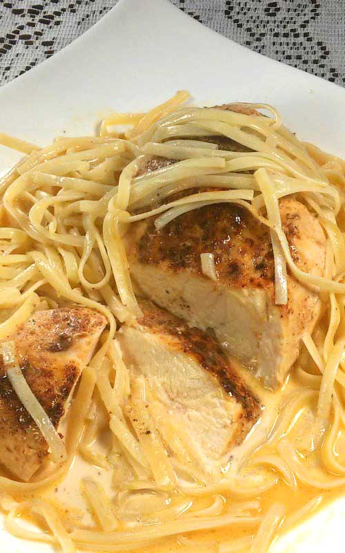 Lighter Chicken Lazone and Linguine - Such simple ingredients everyone has on hand adds up to such great flavor. No one has to know how simple and quick it is.