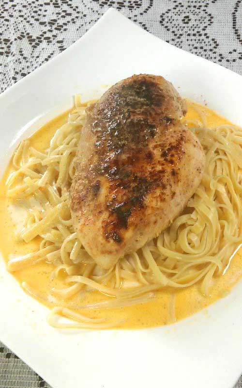 Lighter Chicken Lazone and Linguine - Such simple ingredients everyone has on hand adds up to such great flavor. No one has to know how simple and quick it is.