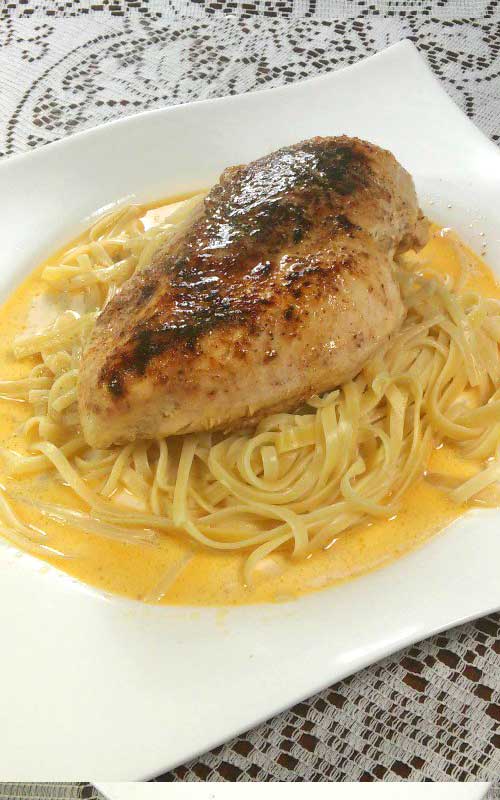 Lighter Chicken Lazone and Linguine - Such simple ingredients everyone has on hand adds up to such great flavor. No one has to know how simple and quick it is.