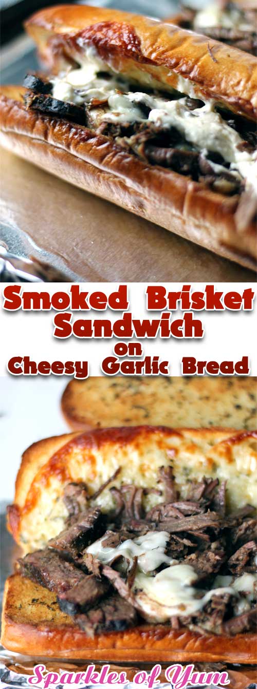 Smoked Brisket Sandwich on Cheesy Garlic Bread