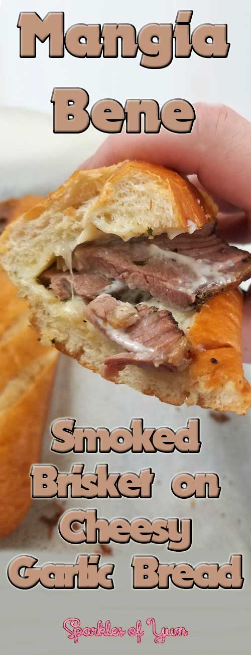 Slow wood smoked brisket on a cheesy garlic bread. You are going to fall in love with this sandwich. 