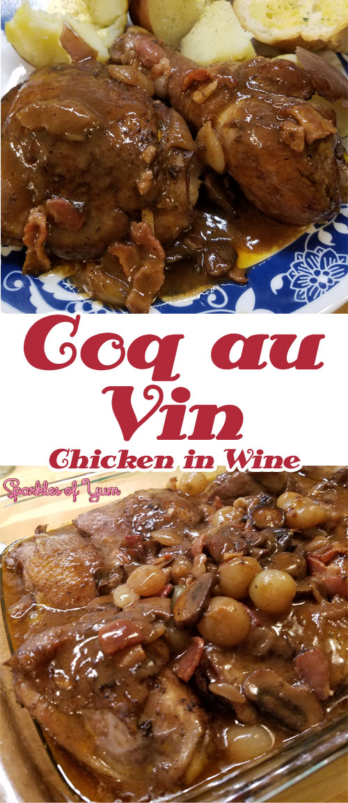 Coq Au Vin - Chicken in Red Wine with Mushrooms Onions and Bacon