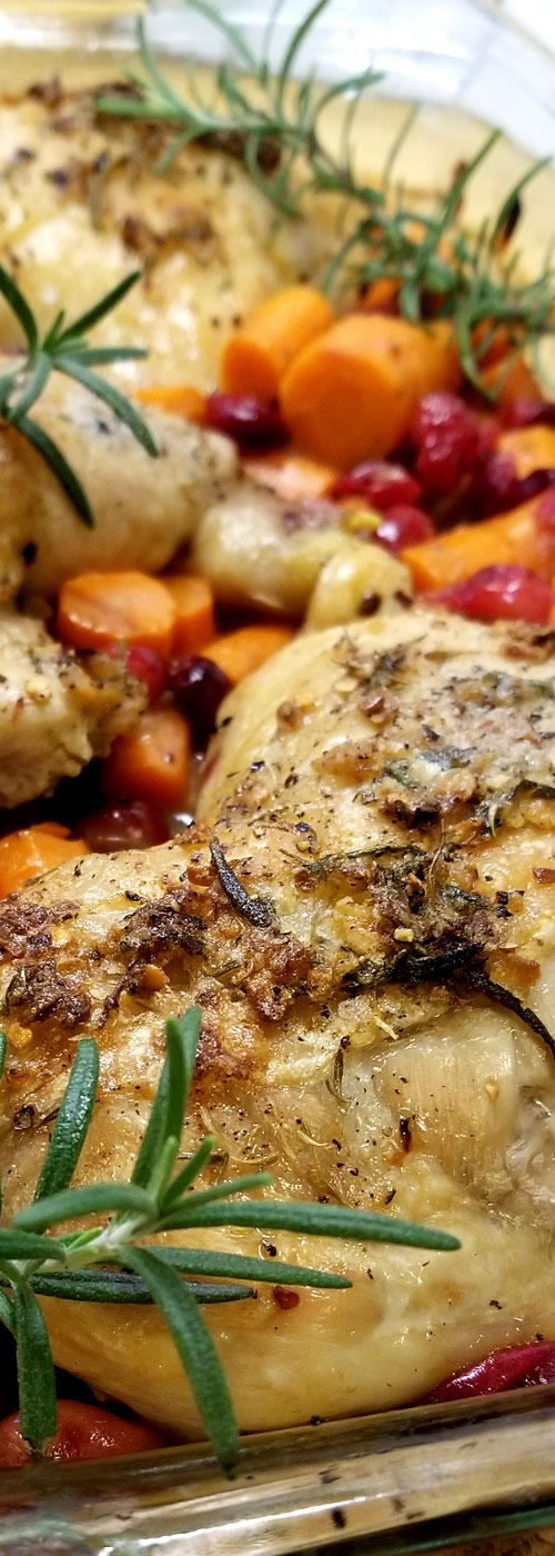 Rosemary Chicken Over Cranberries & Carrots