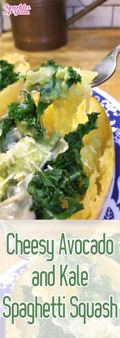 Cheesy Avocado and Kale Spaghetti Squash