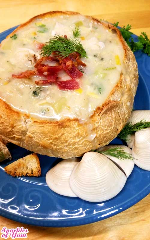 Creamy Clam Chowder in a Bread Bowl 