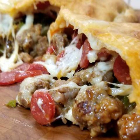 This Meat Lovers Gameday Calzone has all the fixings of a supreme pizza in Calzone form. Fun to make and even more fun to eat! Perfect for a Super Bowl party or any gameday!