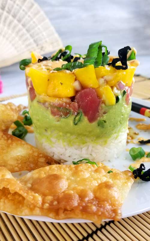 This Spicy Tuna Sushi Stack with Wonton Crisps is so good and not very complicated to make. The perfect solution for when you have a craving for sushi and just can't fork out the big bucks.