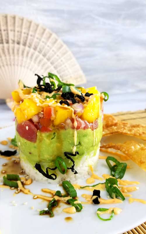 This Spicy Tuna Sushi Stack with Wonton Crisps is so good and not very complicated to make. The perfect solution for when you have a craving for sushi and just can't fork out the big bucks.