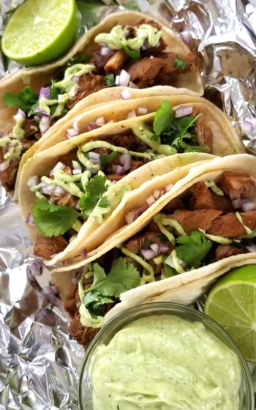 Carne Adovada Street Tacos Recipe - Looks like a misspelling of Avocado, it's not. This is what it's called, and it's the most tender, moist and flavorful Pork Tacos we've ever had! We also made an awesome Creamy Avocado Cilantro Lime Dressing to top it off with.