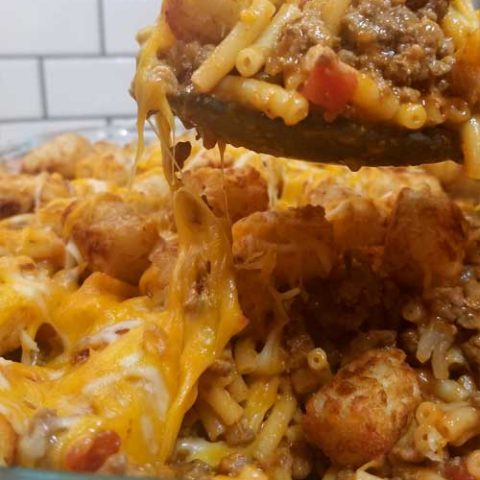 Meaty, Mac n Cheesy, tater tot goodness topped with even more cheese. What is not to love about this?