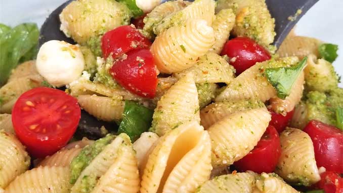 Perfect for potlucks, holidays, or when you just need to make a lot to feed a crowd. My new go to pasta salad is this Pesto Caprese Pasta Salad, loaded with fresh from the garden flavors! I just love the idea of a healthier, lighter pasta salad.