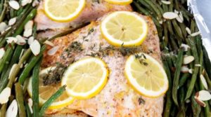 Lemon Thyme Salmon Recipe - Not only was this One Pan Lemon Thyme Salmon with French Green Beans and Almonds beyond easy, it was divine! It tasted even better than I expected; bursting with flavor; and with minimal clean-up.