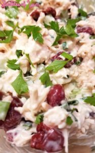 This Cherry Chicken Salad recipe is delicious, easy to make, and perfect for those days when it is just too hot or busy to be bothered with using the stove.