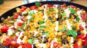 Delicioso, family friendly, quick dinner with easy clean up. This Tex-Mex Fiesta Skillet recipe checks all the boxes for the perfect weeknight meal in my book, and it's pretty too!