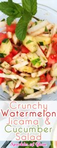 Super healthy, light, and refreshing. This Crunchy Watermelon Jicama & Cucumber Salad is a perfect side dish for a weekend party, or any summer meal for that matter.