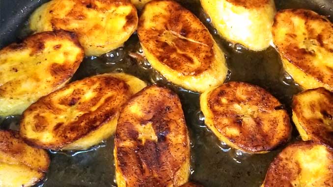 These Sweet Fried Plantains were crispy on the outside, soft inside, and the flavor was perfect! The trick to good plantains is to let them get all the way ripe; which is a lot of black on the skin, that's when they are the sweetest.