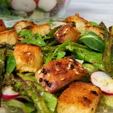 Panzanella Salad with Everything Garlic Bread & Lemon Dijon Dressing