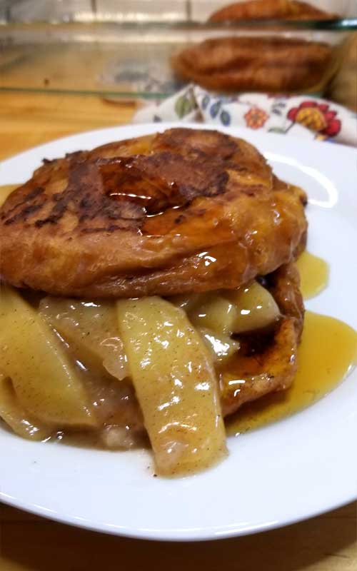 Decadently delicious Apple Pie Croissant French Toast, is pure buttery goodness filled with tender fried cinnamon apples, perfect for a fall brunch or special holiday breakfast.