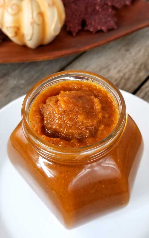 Delectable sweetness happens when you take plain old pumpkin and turn it into this spiced pumpkin butter, enhanced with warm fall spices and a splash of maple syrup.