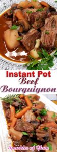 No knife needed, spoon tender, and so much flavor. You can't go wrong with this Instant Pot Beef Bourguignon, and it's EASY.