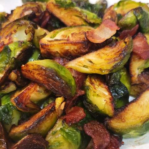 Crispy Skillet Brussels Sprouts with Bacon & Garlic Butter