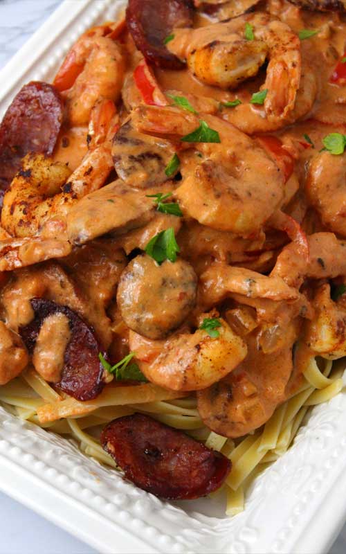 Creamy Cajun Shrimp and Sausage Pasta, is a celebration of flavors in one outstanding dish. I totally thought it tasted like I had ordered from a restaurant. This sauce is absolute Cajun heaven!