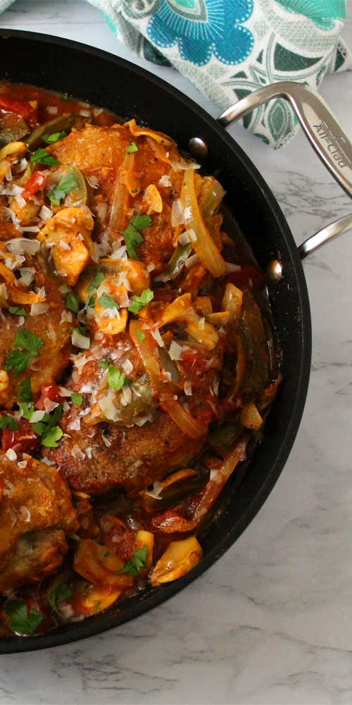 Love me some Chicken Cacciatore! It's so delicious and saucy with all the Italian goodness of the seasoning and a subtle sweetness in the sauce and goes perfectly served over this Pappardelle Pasta.