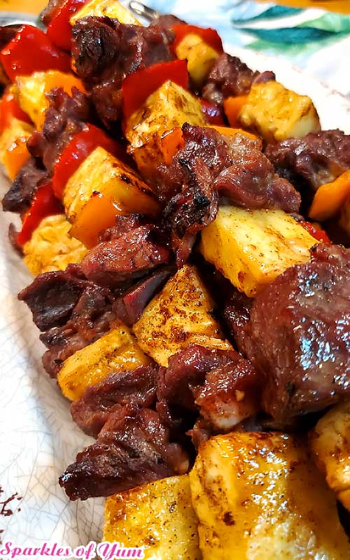 The grilled caramelized pineapple takes this dish over the top. These Brazilian Beef Kabobs with Pineapple and Peppers are very easy and so delish! Marinaded, smoky, and full of flavor goodness. Treat yourself this summer.