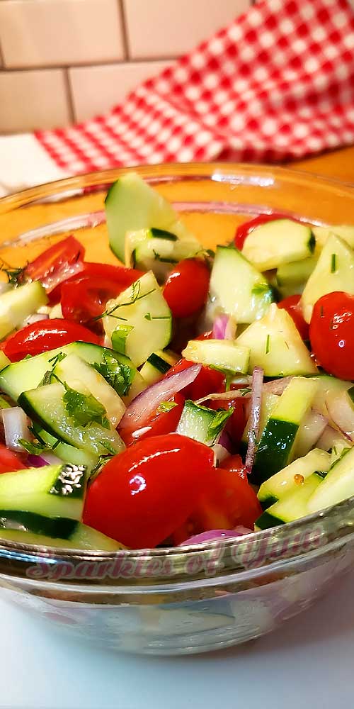 So simple, fresh, and healthy. This Cucumber Tomato Salad is the perfect side dish for anything summer!