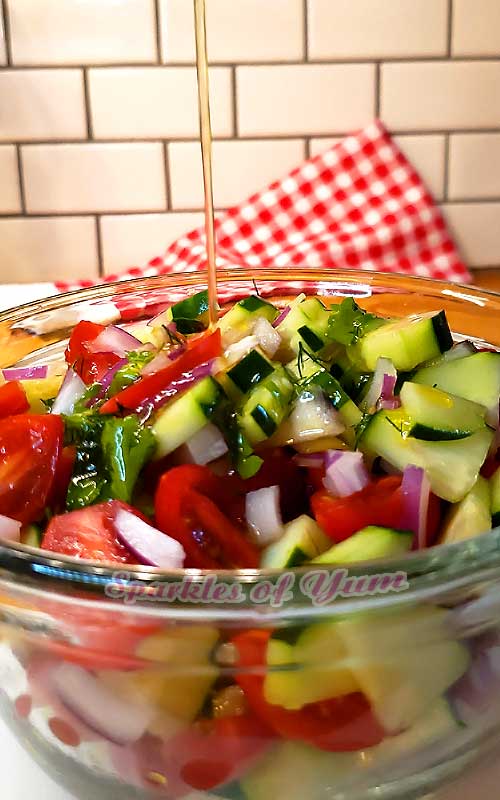 So simple, fresh, and healthy. This Cucumber Tomato Salad is the perfect side dish for anything summer!