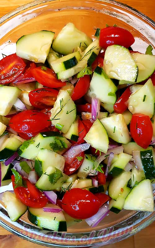 So simple, fresh, and healthy. This Cucumber Tomato Salad is the perfect side dish for anything summer!