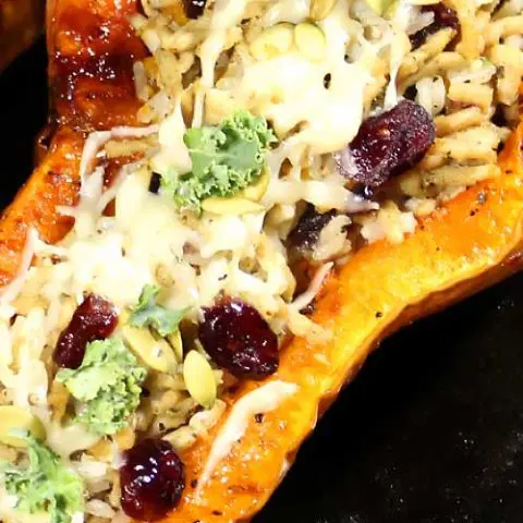 Stuffed Butternut Squash with Chicken and Rice
