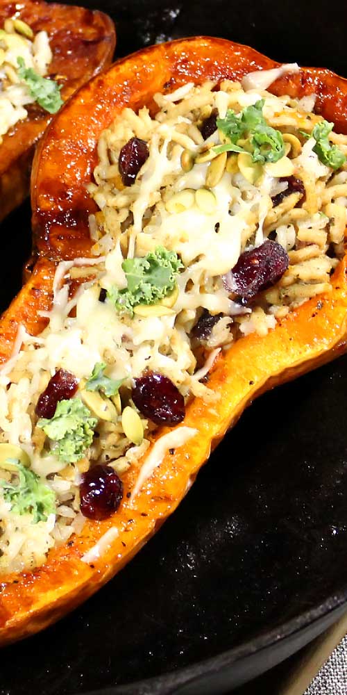 This Stuffed Butternut Squash with Chicken and Rice is a great healthy fall dinner. Easy to prepare and tastes delicious with all the savory flavors of fall.