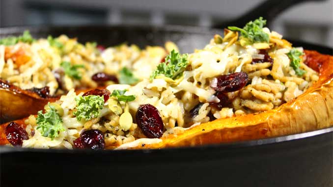 This Stuffed Butternut Squash with Chicken and Rice is a great healthy fall dinner. Easy to prepare and tastes delicious with all the savory flavors of fall.