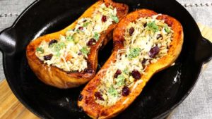 This Stuffed Butternut Squash with Chicken and Rice is a great healthy fall dinner. Delicious and easy to prepare with all the savory flavors of fall.