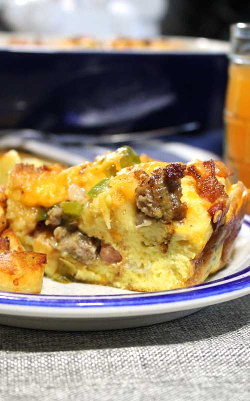 Bacon, ham, and sausage come together to make this Three Little Pigs Strata. A simple, delicious, and comforting breakfast everyone is sure to love!