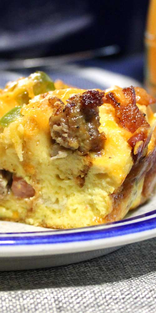 Bacon, ham, and sausage come together to make this Three Little Pigs Strata. A simple, delicious, and comforting breakfast everyone is sure to love!