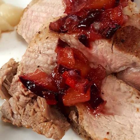 Slow Cooker Pork Tenderloin with Plum Jalapeno Chutney