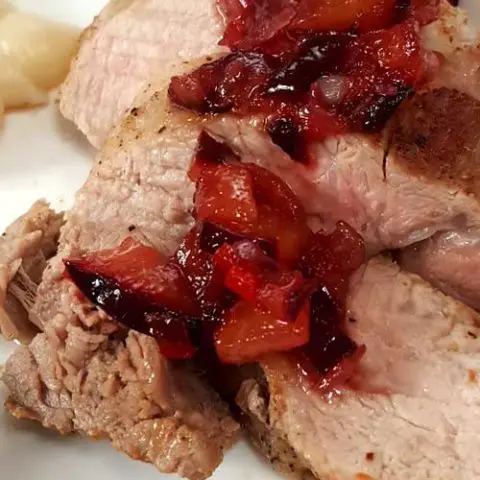 Slow Cooker Pork Tenderloin with Plum Jalapeno Chutney