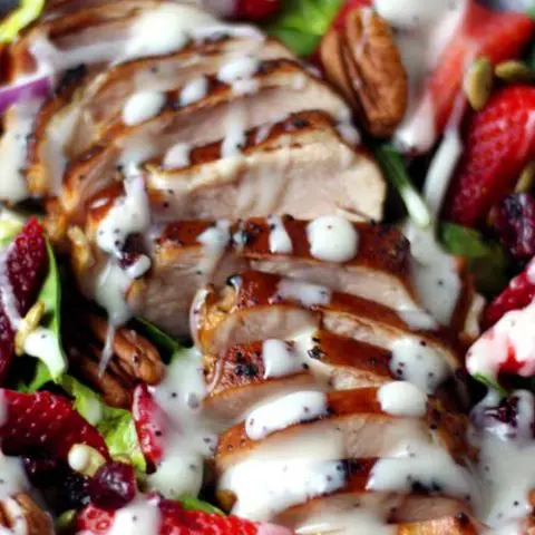 Summer Strawberry Spinach Salad with Chicken
