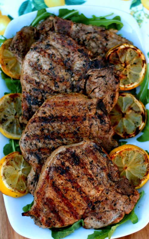 These Grilled Lemon Garlic Pork Chops were so fantastic! They were the superstar of our cookout! The lemon garlic marinade makes for the most juicy and tender chops around.