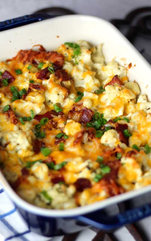 Bacon Cheddar Ranch Cauliflower Casserole - Sparkles of Yum