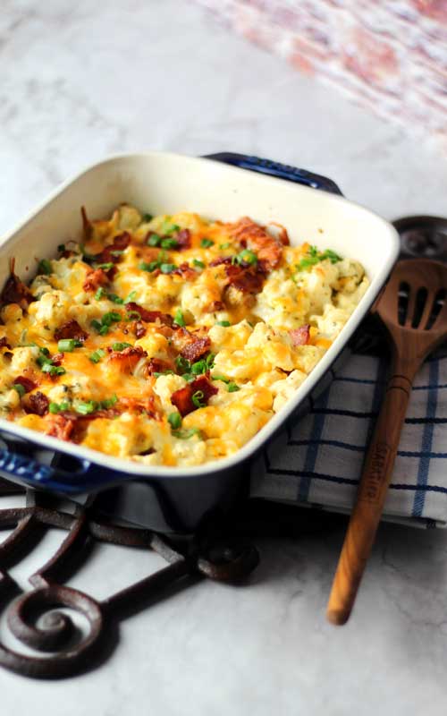 When looking for an impressive side dish, this Bacon Cheddar Ranch Cauliflower Casserole is THE go to side for holidays!