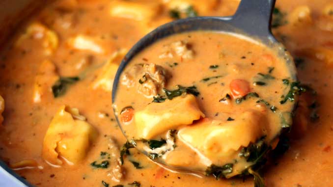 Creamy Sausage Tortellini Soup is one of my all time favorite soups. The flavors are amazing for such a simple easy recipe and it has everything you need for a big bowl of comfort.