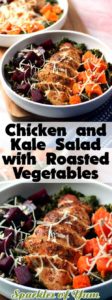 This Chicken & Kale Salad with Roasted Vegetables is so good we've had it twice in the last month! Proof that healthy can be tasty too! #dinnerideas #healthy #salad #chicken