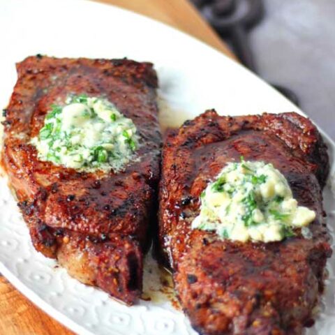 Grilled Ribeye Steaks with Gorgonzola Herb Butter