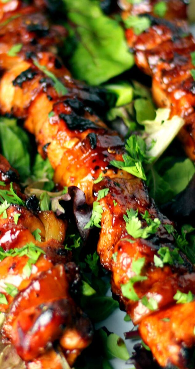 Grilled Huli Huli Chicken and Pineapple Skewers - Sparkles of Yum